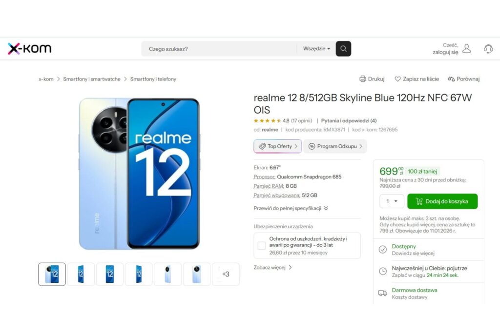 Smartfon realme 12 8/512GB Skyline Blue