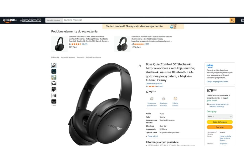 Słuchawki Bose QuietComfort SC