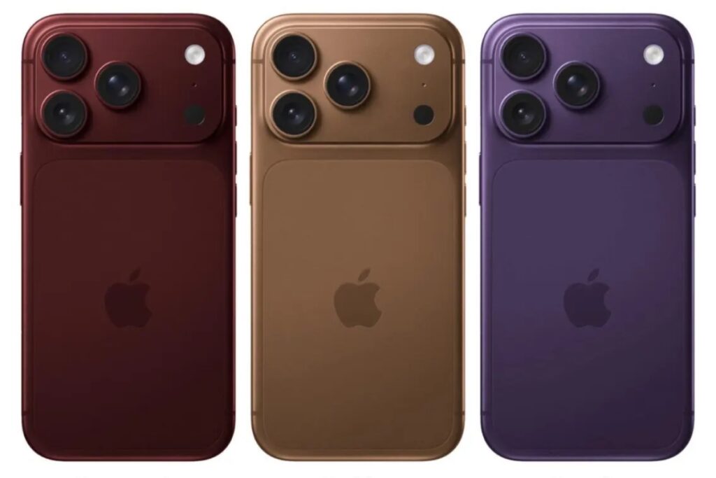 3 różne kolory Iphonów 18 pro