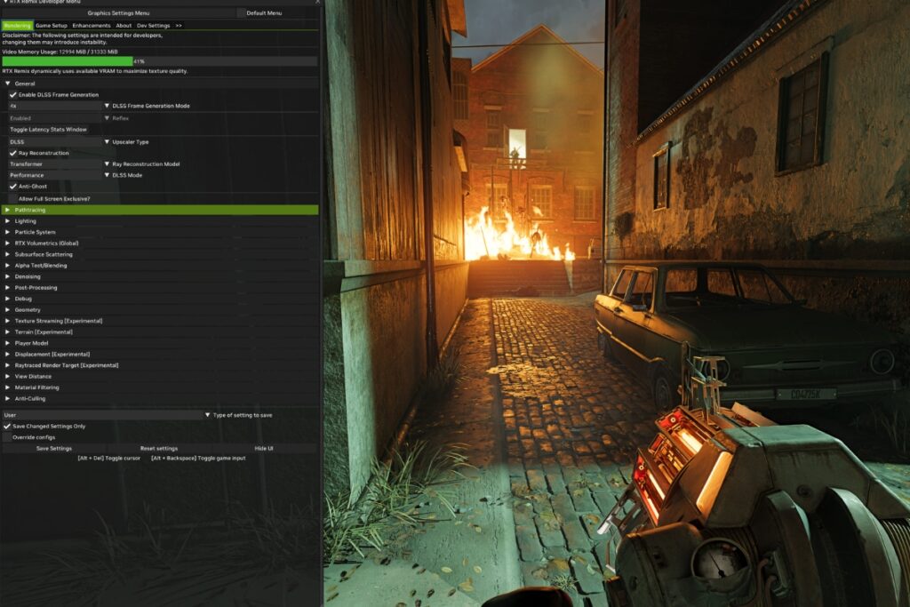 Screen z nowej funkcji nvidia rtx logic. Widać panel po lewej i grę po prawej