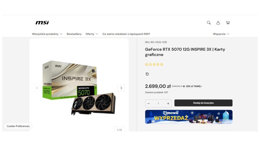Karta graficzna GeForce RTX 5070 12G INSPIRE 3X