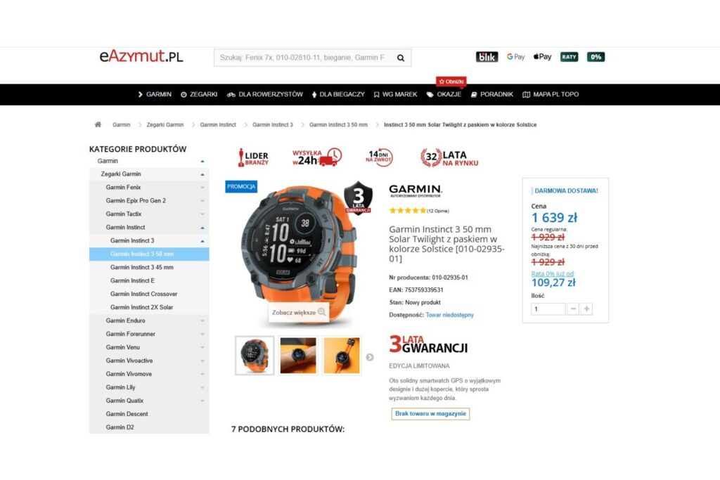 Garmin Instinct 3 50 mm Solar Twilight z paskiem w kolorze Solstice