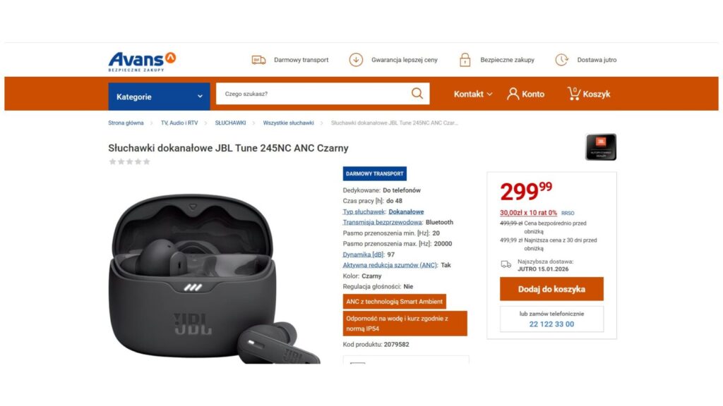 Słuchawki dokanałowe JBL Tune 245NC ANC