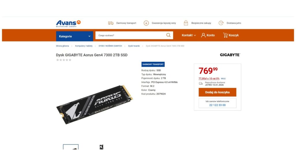 Dysk GIGABYTE Aorus Gen4 7300 2TB SSD
