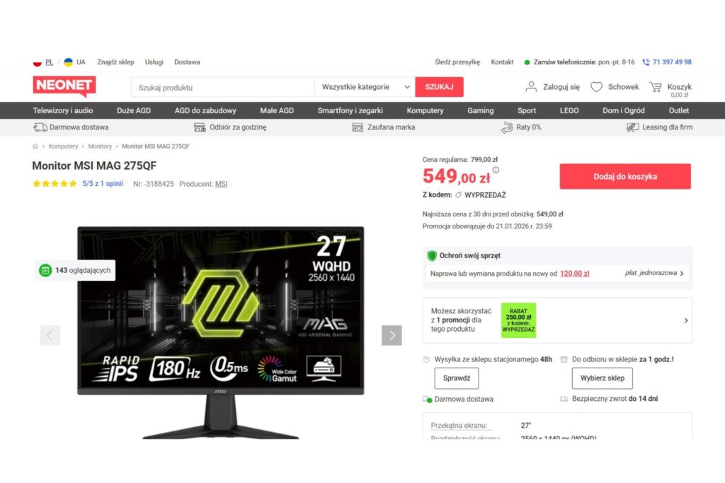Monitor MSI MAG 275QF