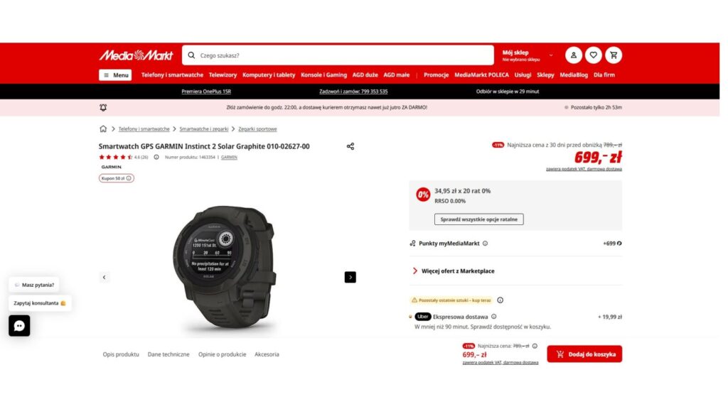 Smartwatch GPS GARMIN Instinct 2 Solar