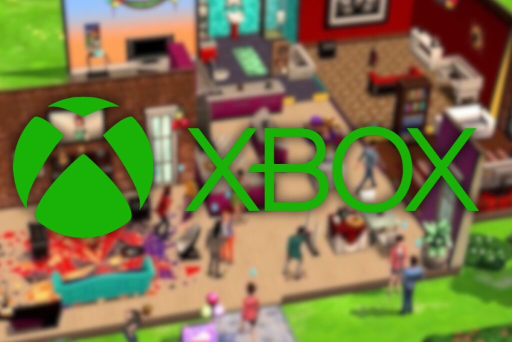logo xbox i zablurowany gameplay z simsów w tle