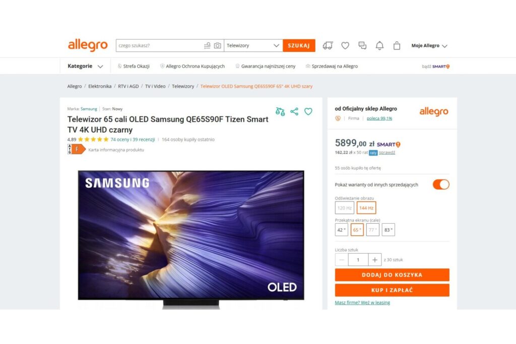 Telewizor 65 cali OLED Samsung QE65S90F