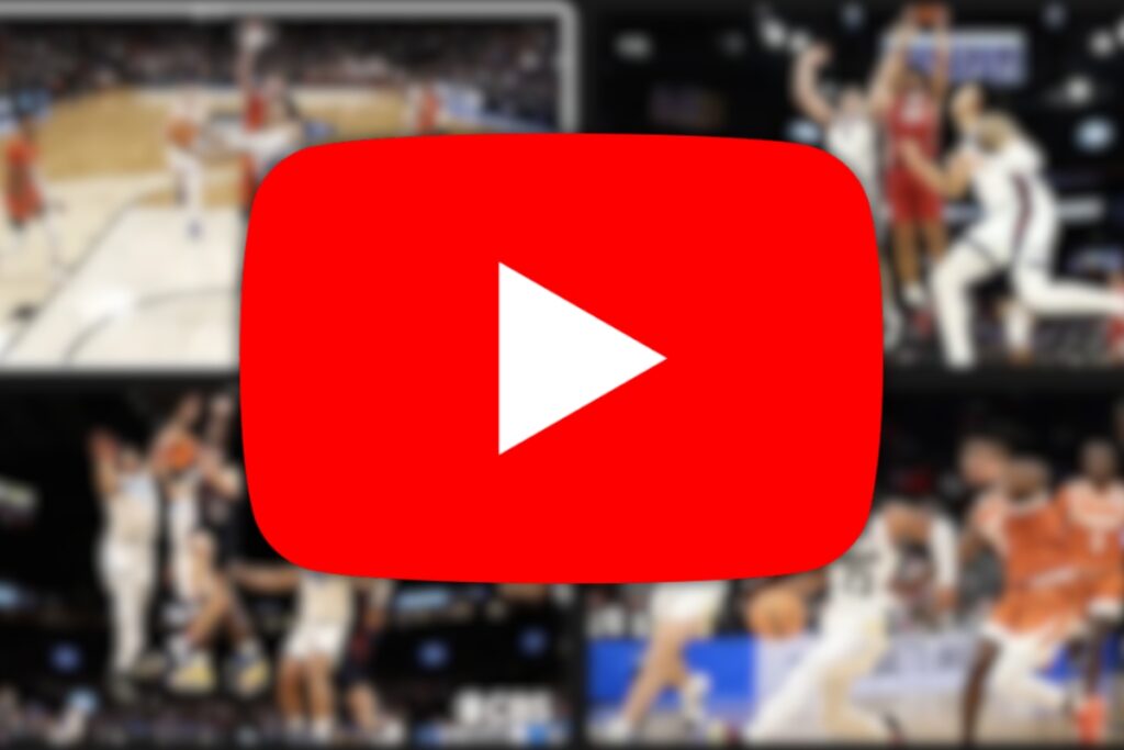 Zablurowana funkcja multiview od youtube. Z przodu logo youtube