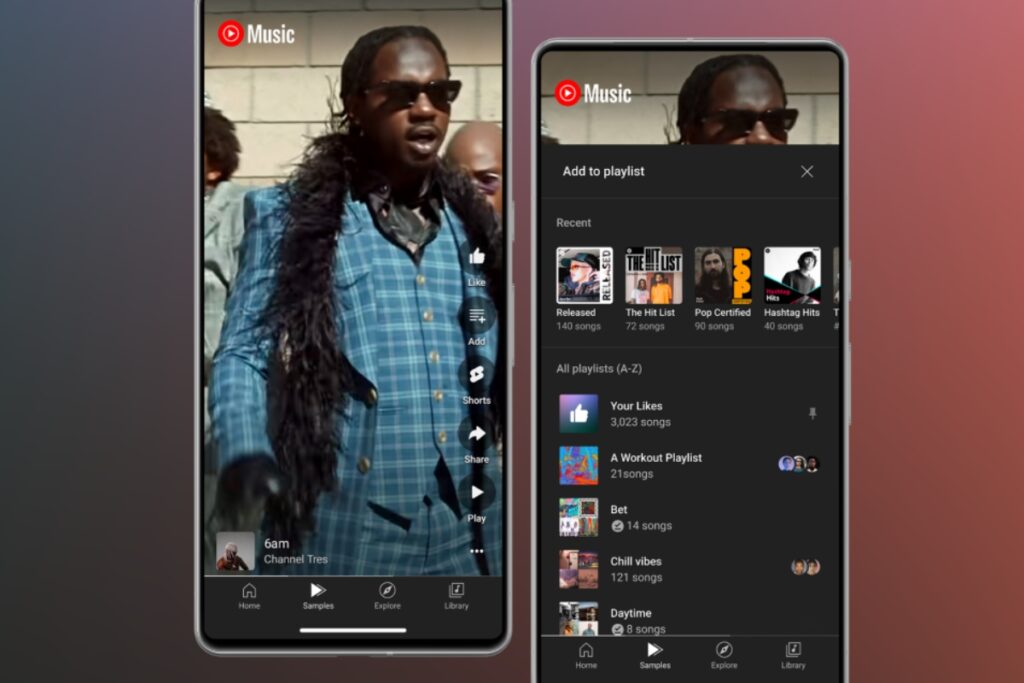 dwa telefony i widoczna aplikacja youtube music