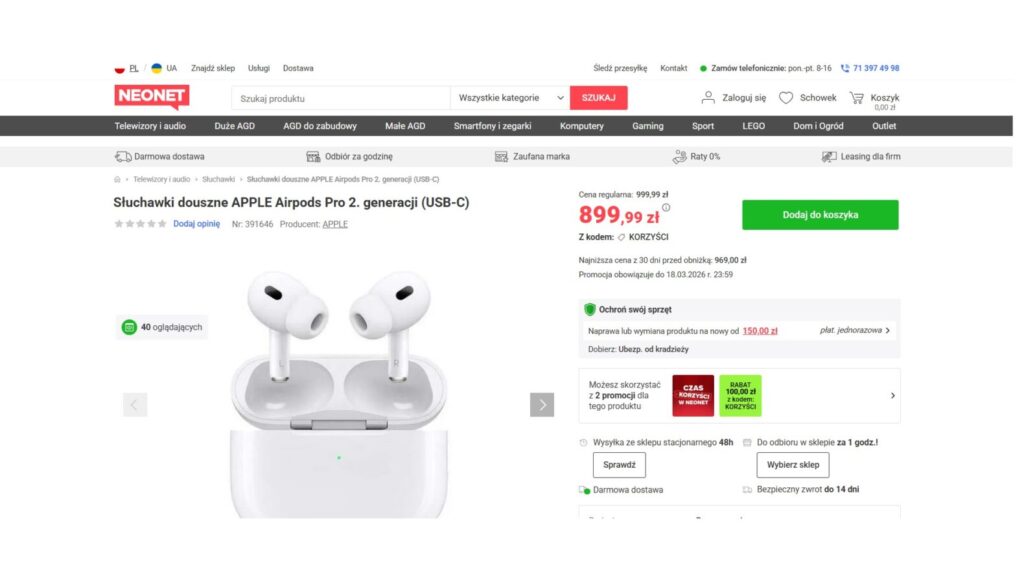 Słuchawki douszne APPLE Airpods Pro 2. generacji