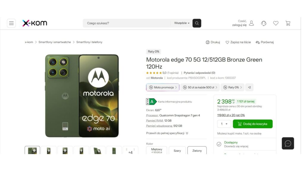 Motorola edge 70 5G 12/512GB Bronze Green 120Hz