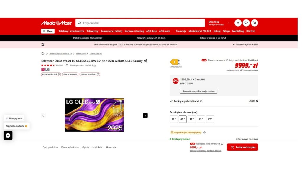Telewizor OLED evo AI LG OLED65G54LW 65"