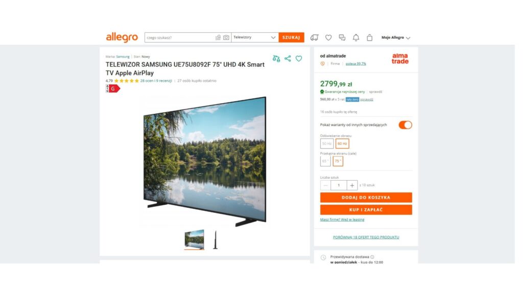 TELEWIZOR SAMSUNG UE75U8092F 75"