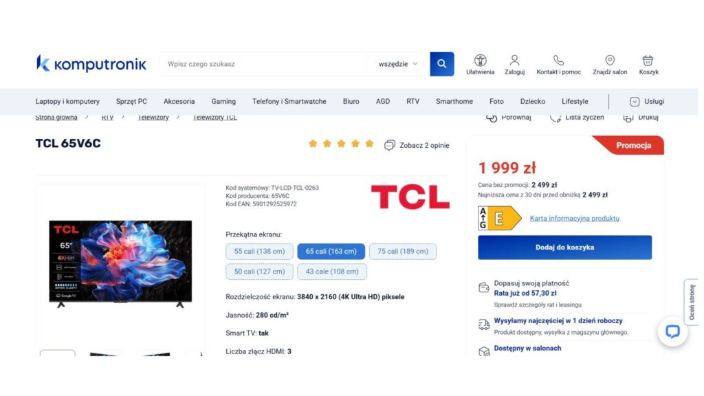 Telewizor TCL 65V6C
