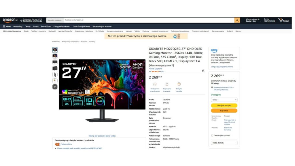 Monitor GIGABYTE MO27Q28G