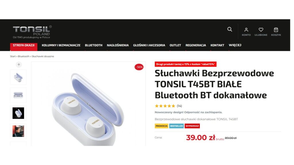 Słuchawki Bezprzewodowe TONSIL T45BT