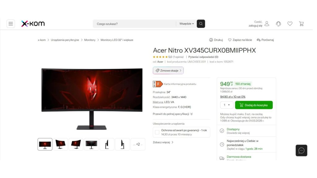 Monitor Acer Nitro XV345CURX0BMIIPPHX