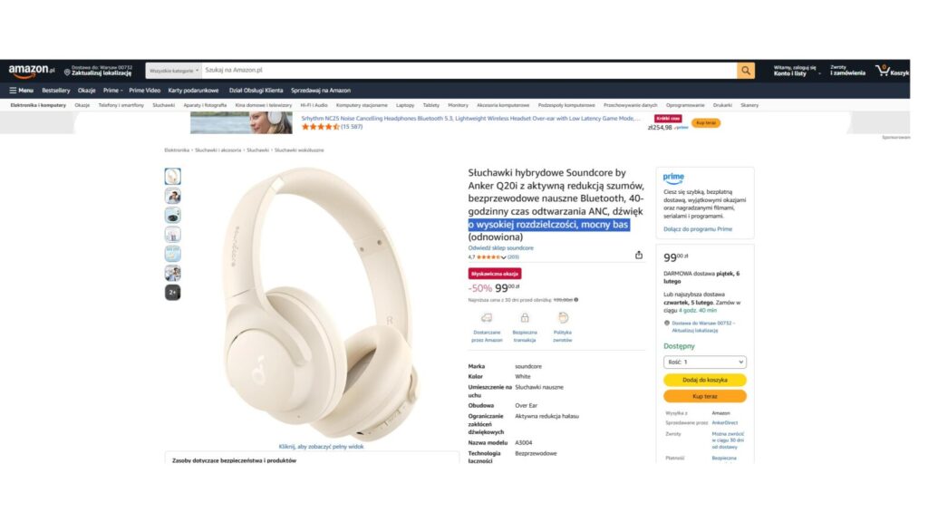 Słuchawki hybrydowe Soundcore by Anker Q20i