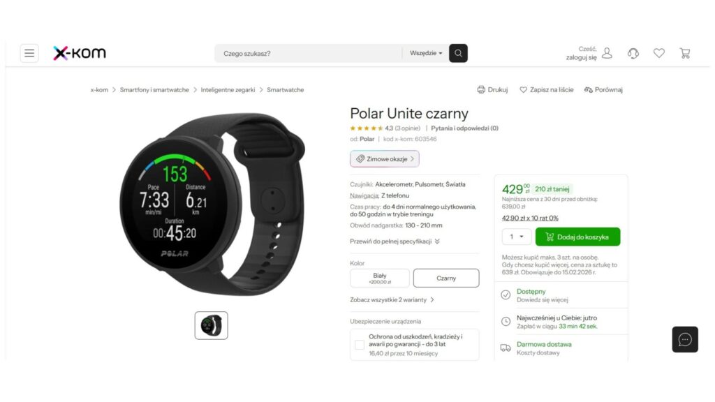 Smartwatch Polar Unite czarny