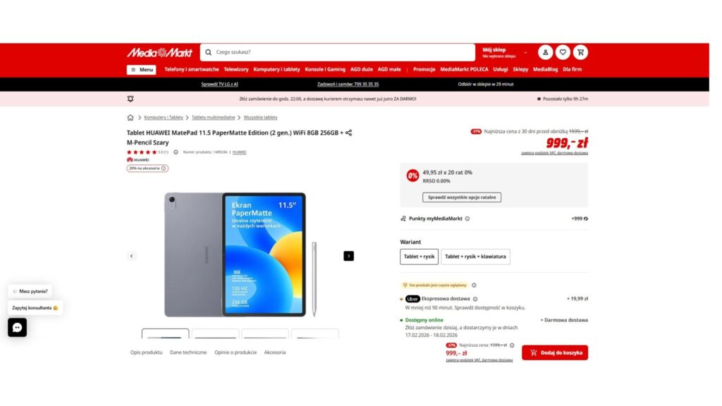 Tablet HUAWEI MatePad 11.5 PaperMatte Edition (2 gen.) WiFi 8GB 256GB + M-Pencil Szary