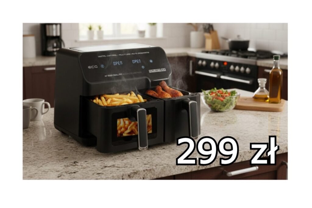 Frytkownica beztłuszczowa XXL 8L 2700W dwukomorowa ECG AIR FRYER DUAL POT