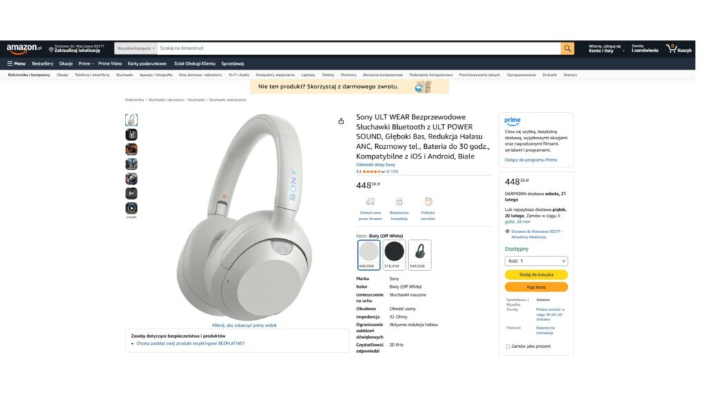 Sony ULT WEAR Bezprzewodowe Słuchawki