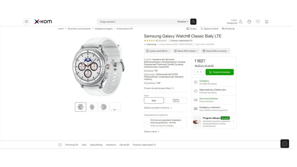 Samsung Galaxy Watch8 Classic Biały LTE
