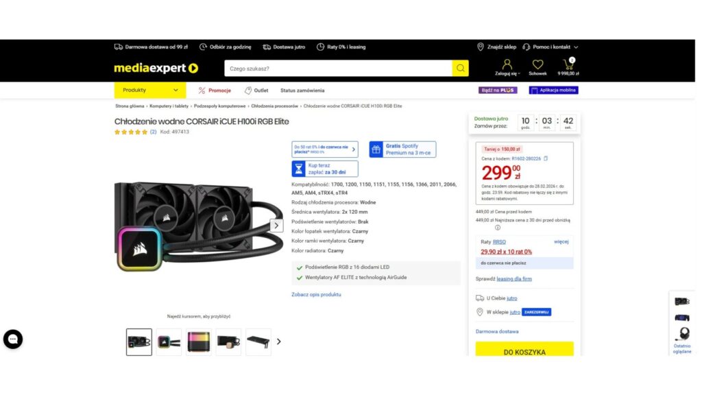 Chłodzenie wodne CORSAIR iCUE H100i RGB Elite