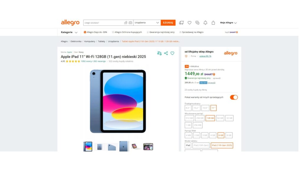 Apple iPad 11" Wi-Fi 128GB (11.gen) niebieski 2025
