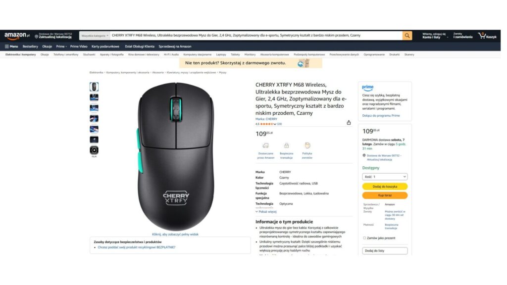 CHERRY XTRFY M68 Wireless, Ultralekka bezprzewodowa Mysz do Gier