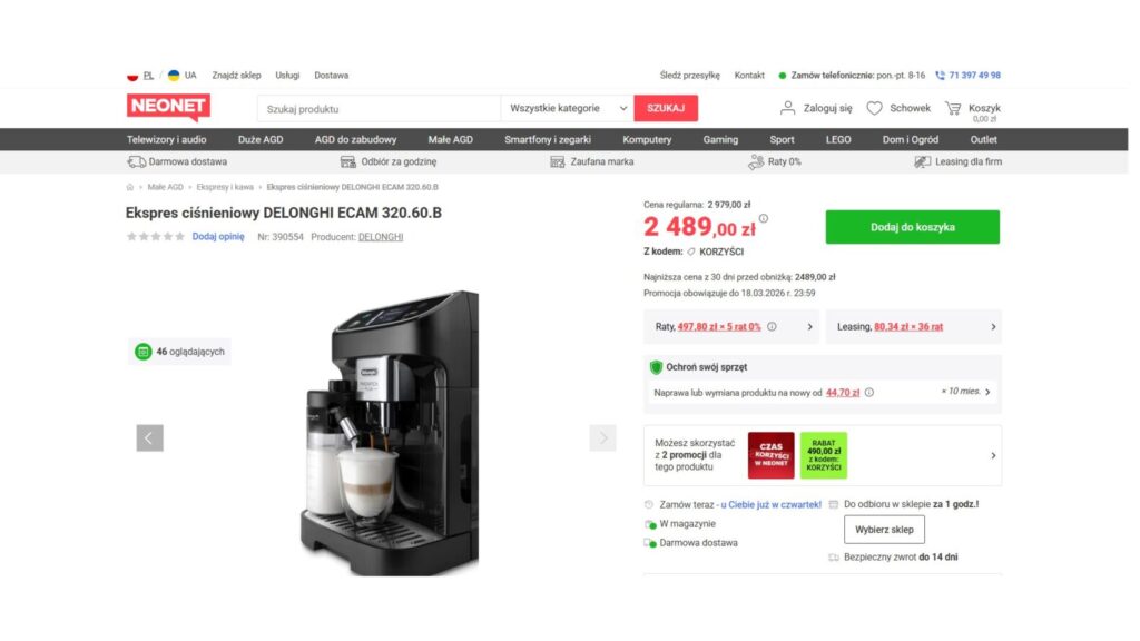 Ekspres ciśnieniowy DELONGHI ECAM 320.60.B