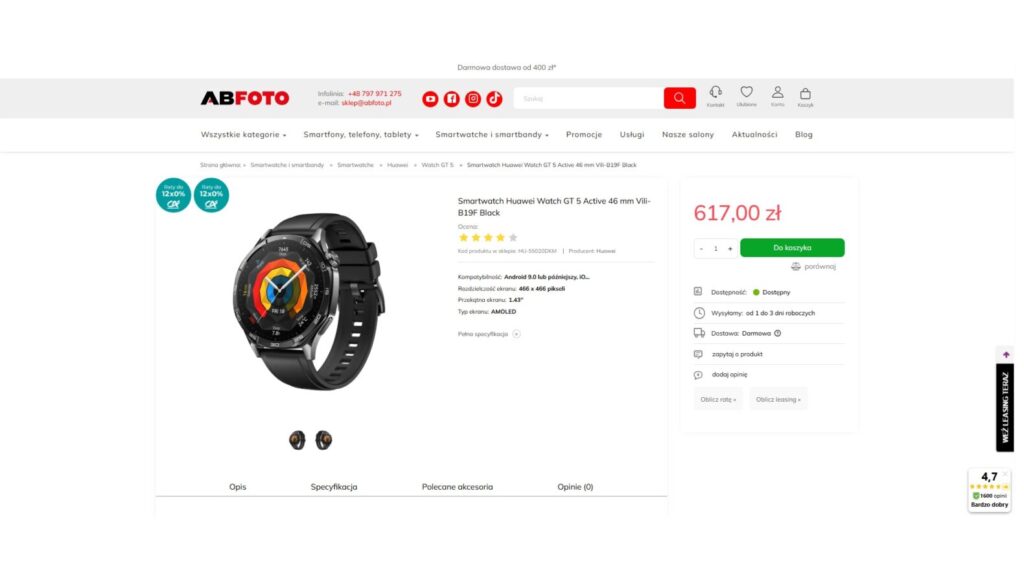 Smartwatch Huawei Watch GT 5 Active 46 mm