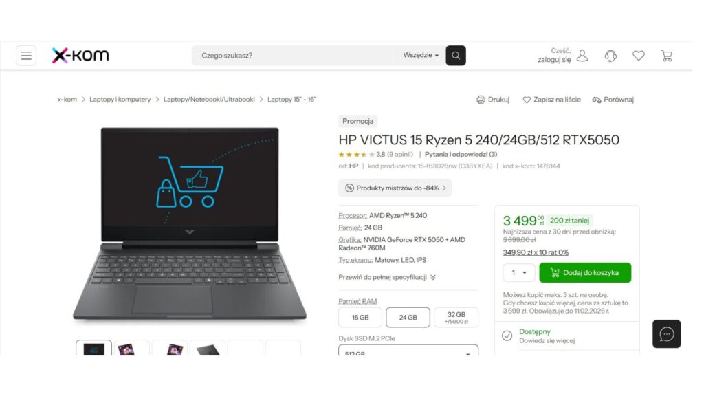 Laptop HP VICTUS 15 Ryzen 5 240/24GB/512 RTX5050