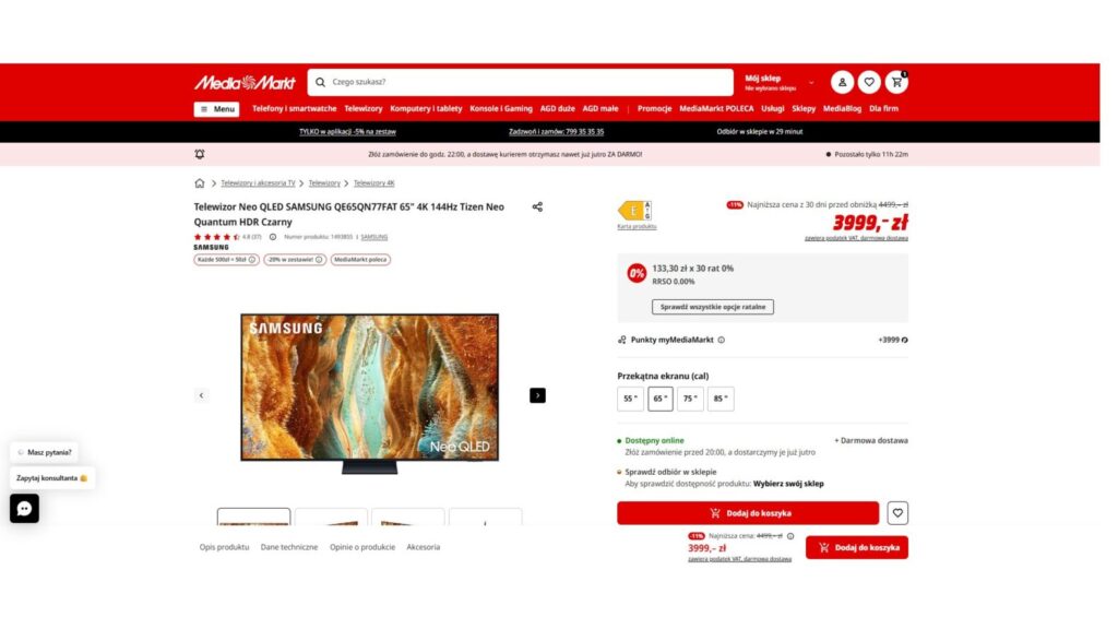 Telewizor Neo QLED SAMSUNG QE65QN77FAT 65"