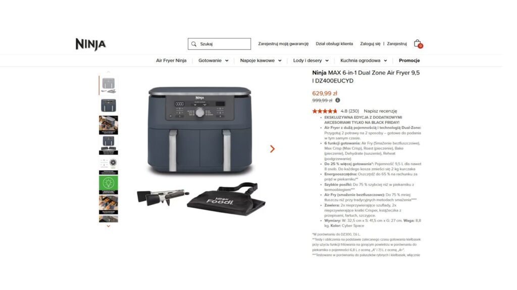Ninja MAX 6-in-1 Dual Zone Air Fryer 9,5 l DZ400EUCYD
