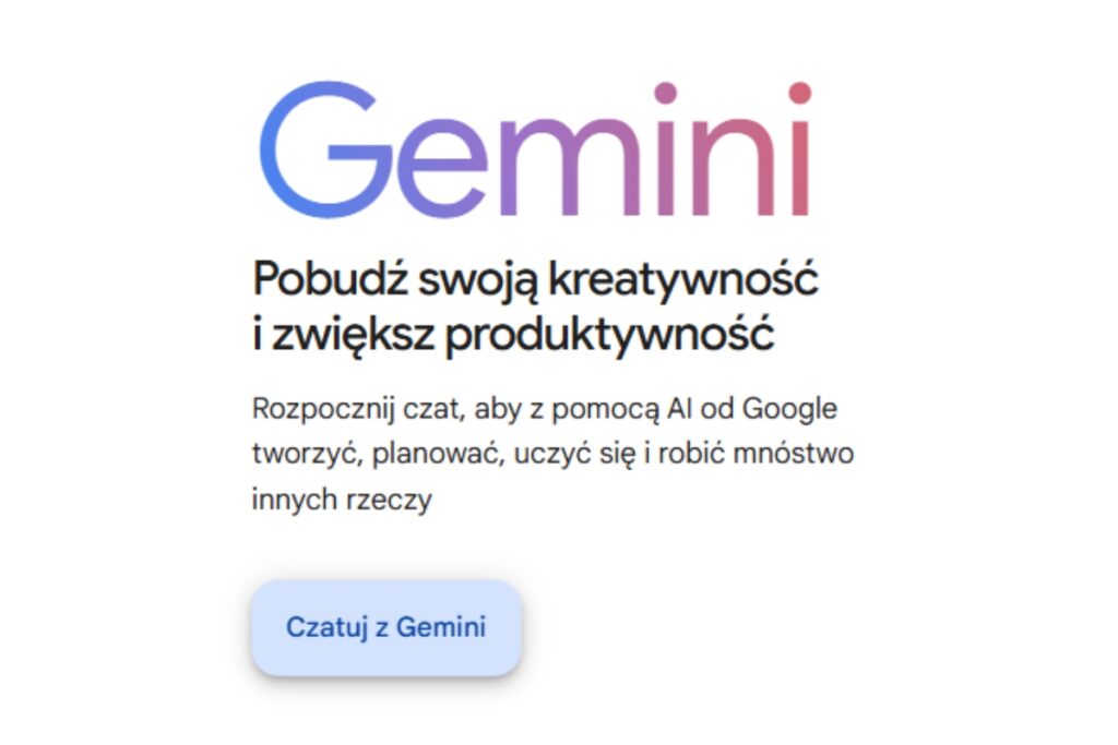 Ekran startowy w aplikacje google gemini
