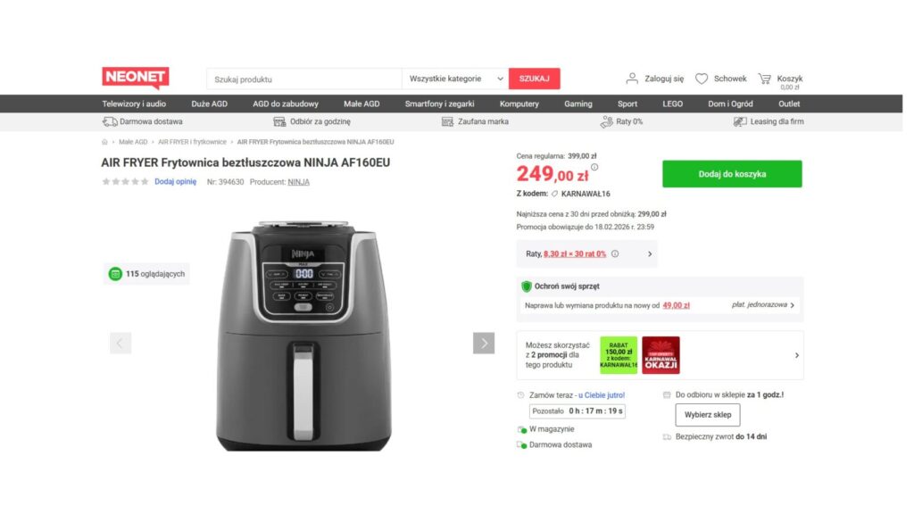 AIR FRYER Frytownica beztłuszczowa NINJA AF160EU