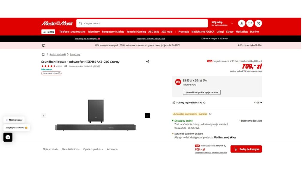 Soundbar (listwa) + subwoofer HISENSE AX3120G