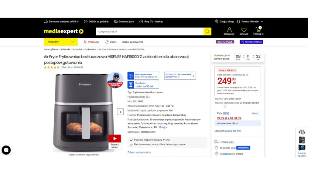 Air Fryer Frytkownica beztłuszczowa HISENSE