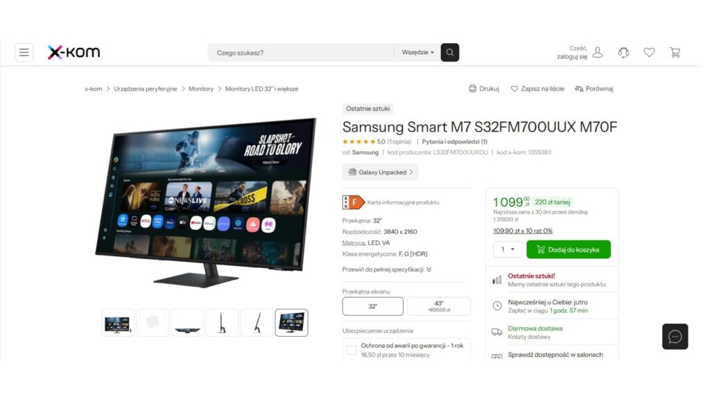 Monitor Samsung Smart M7 S32FM700UUX M70F