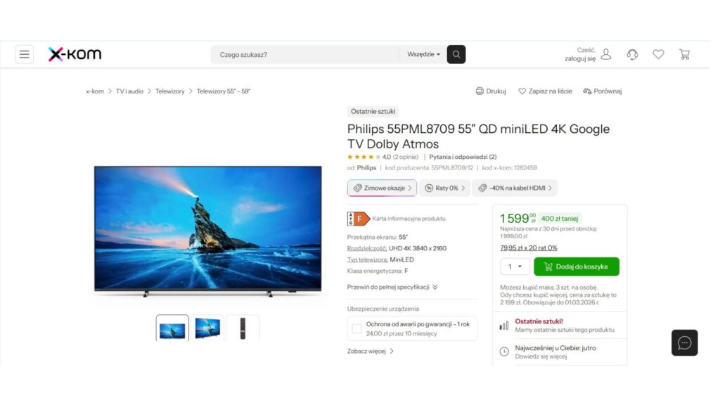 Philips 55PML8709 55" QD miniLED 4K Google TV Dolby Atmos