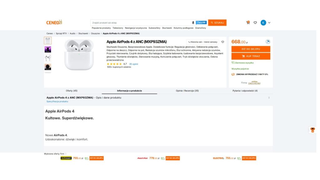 Słuchawki Apple AirPods 4 z ANC