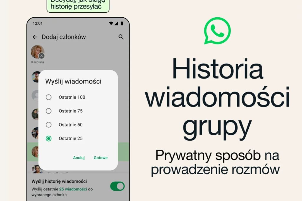 whatsapp historia wiadomości grupy