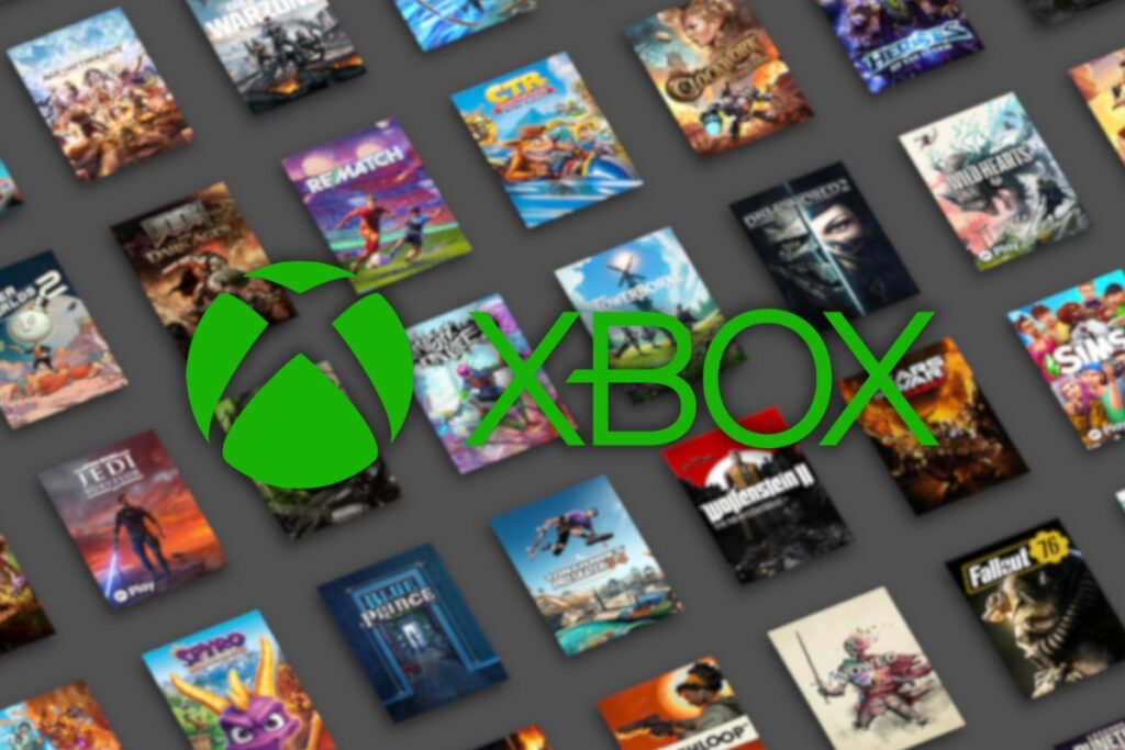 zablurowane gry z xboxa w tle i logo Xboxa